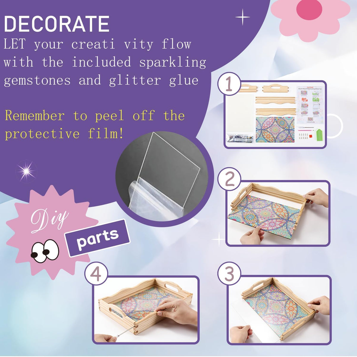 Diamond Art Kits for Adults Wooden Serving Trays with Handles (B Mandala EB)