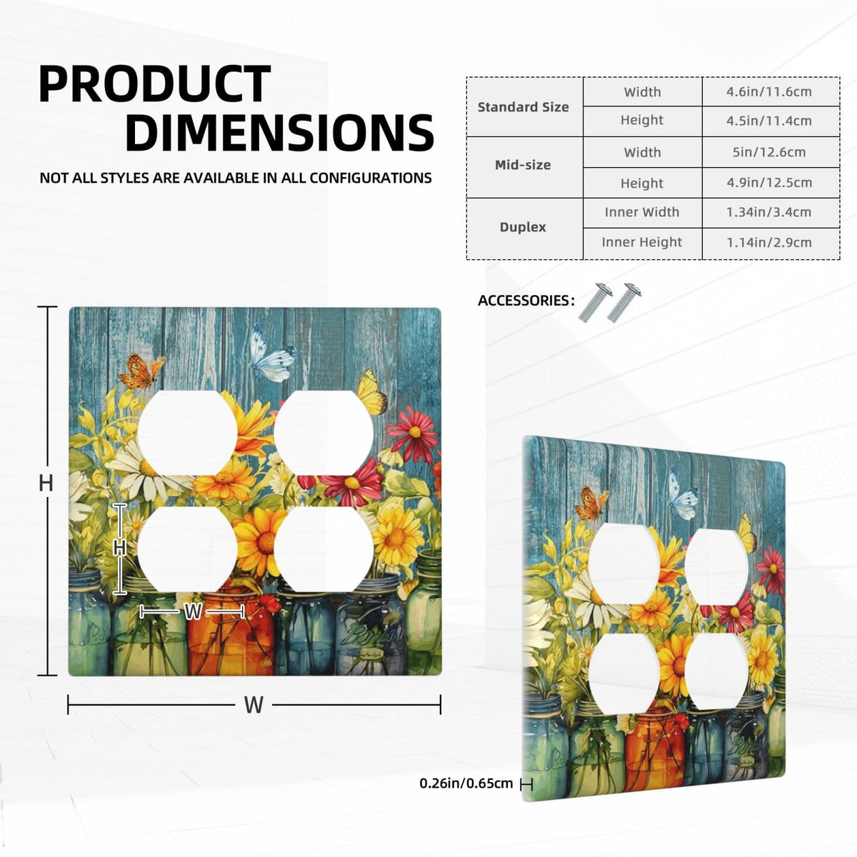 Decorative Double Duplex Combination Wall Plate Country Rustic Daisy Flower Butterfly 2 (Country Rustic Daisy Flower Butterfly / 2 Gang2 Duplex)