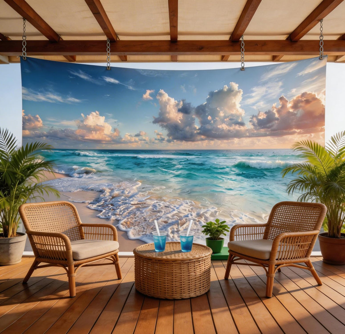 Sunrise Beach Ocean Tapestry (Wave Beach / 79"L x 59"W)