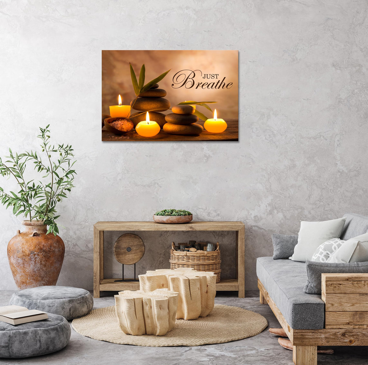 Zen Wall Decor Just Breathe Motivational Bathroom Wall Art Yoga Room Poster for Women Spa Picture Painting Spiritual Artwork Framed for Living Room Ready to Hang (24"L x 36"W / Zen 03)