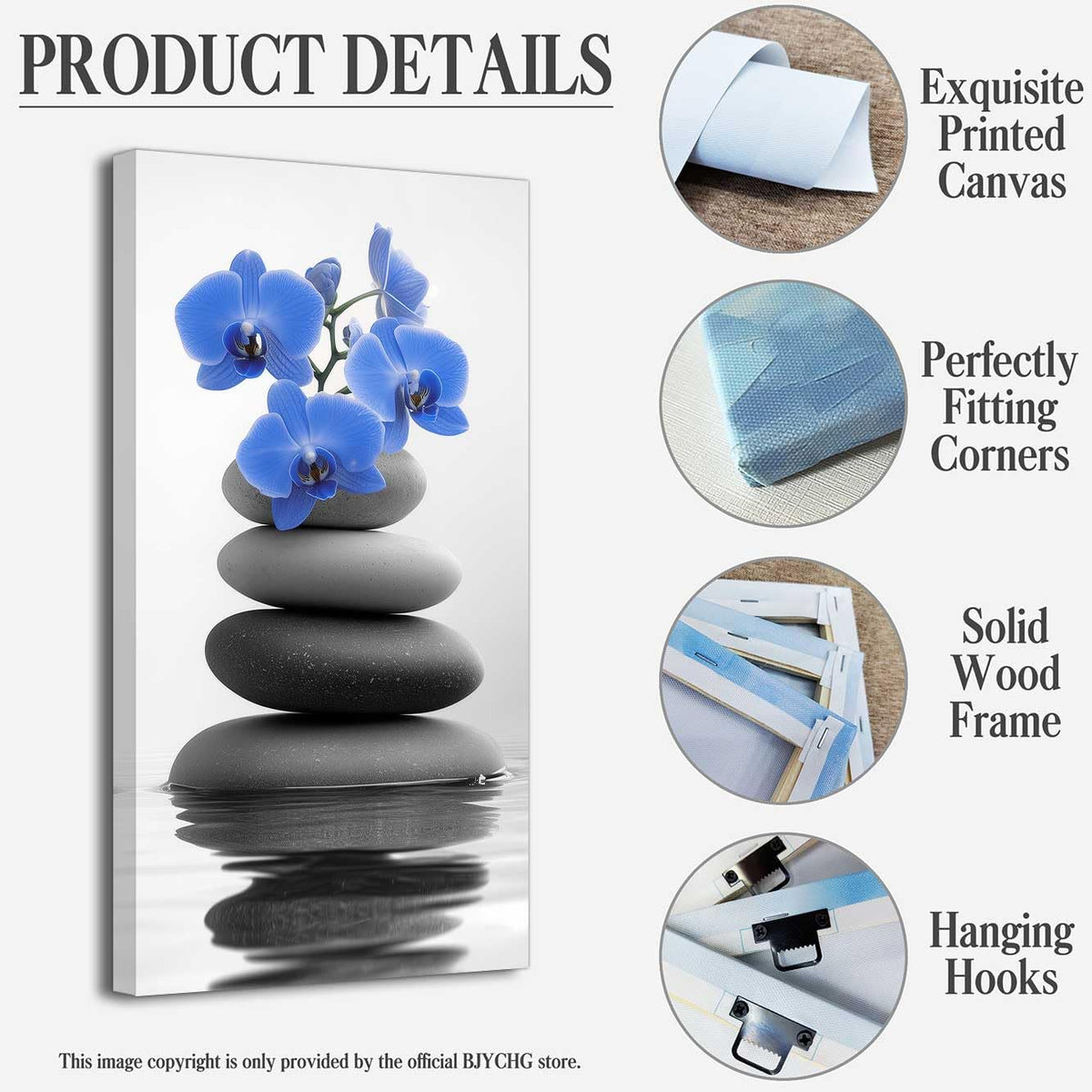 Black and White Bathroom Pictures Zen Wall Art Stone Orchid on Water Poster Prints Floral Relax Grey Canvas Paintings Office Decor Framed (Blue / 56L" x 28W")