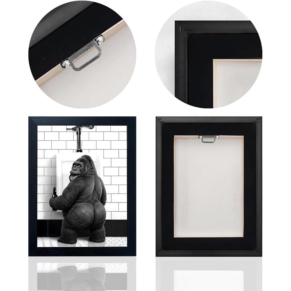 Funny Bathroom Wall Art Framed Gorilla Bathroom Decor (Framed Bathroom Art 5 / 10"L x 8"W)