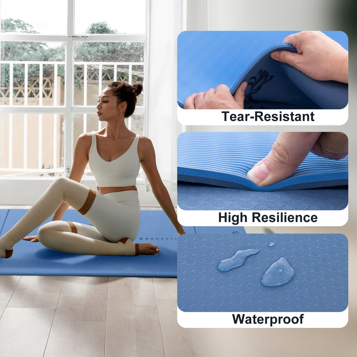 Yoga Mat for Women Men (72"x24"x2/5" / True Navy & Light Blue)