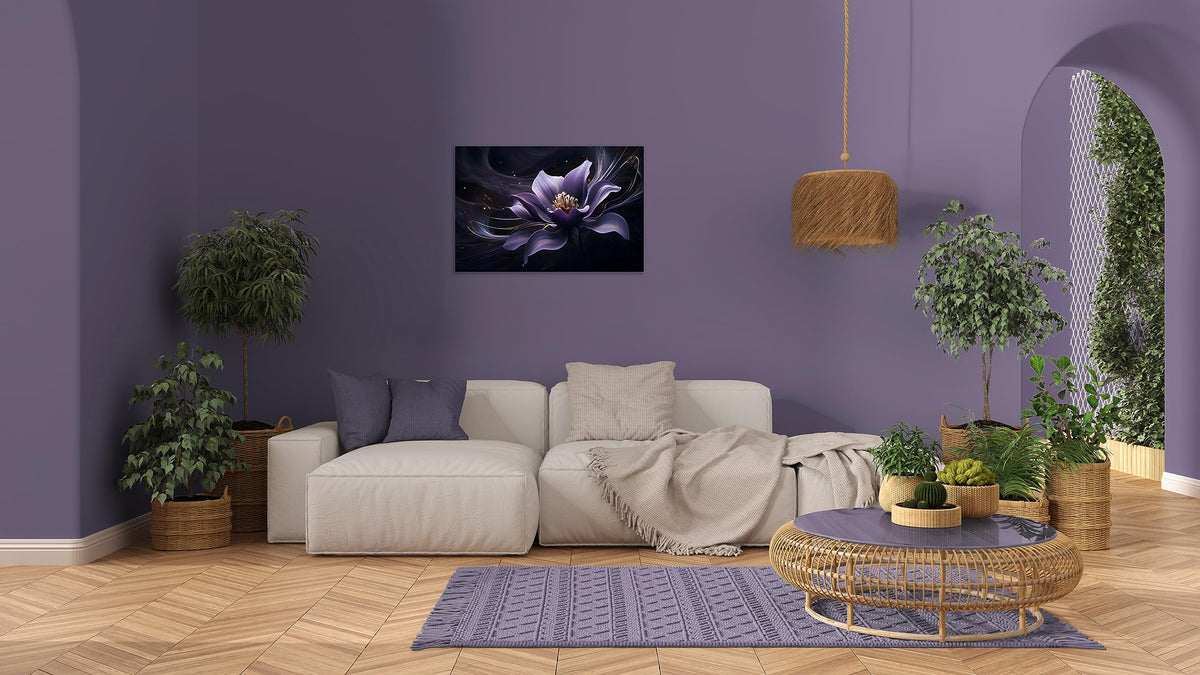 1 Pcs Wall Art Purple Canvas Wall Art Purple Wall Decor Purple Flower with Black Swirls Print on Canvas Flower Picture for Bedroom Home Decor Living Room Stretched and Framed 24x36 inch (36"L x 24"W / Purple Flower 5)