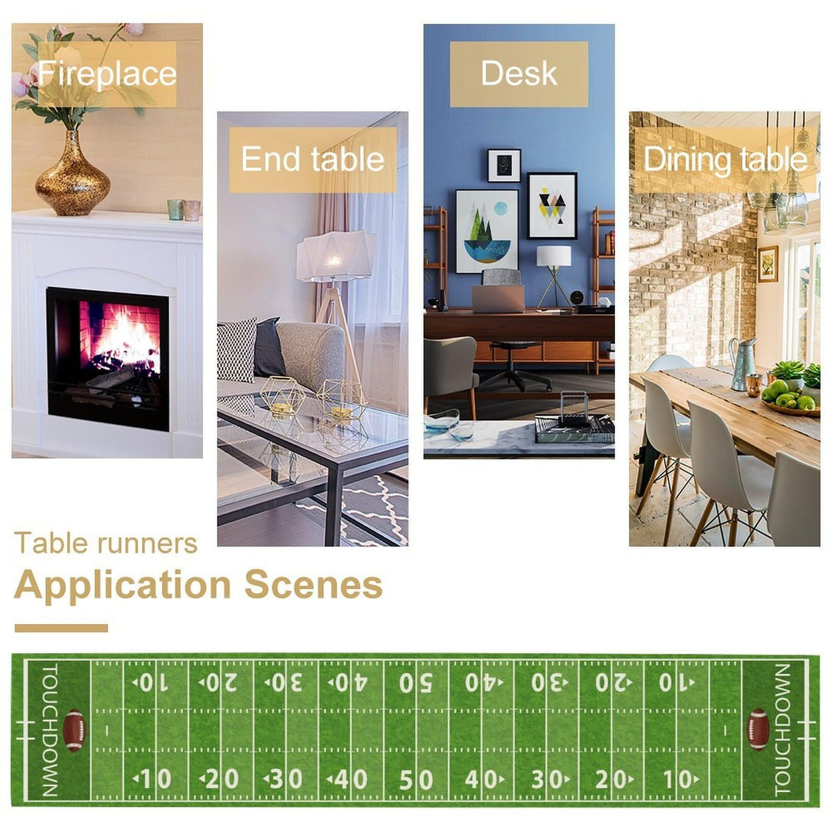 Football Table Runner (13x90inch / Green Football)
