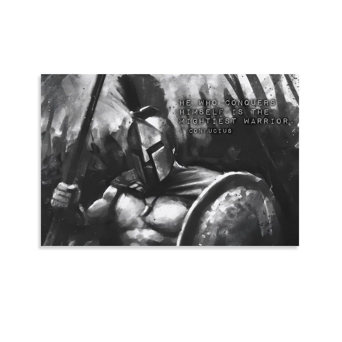 He Who Conquers Himself Confucius Quote Canvas Printing Wall Art Prints Wall Decor Posters Black White Spartan Warrior Motivational Decor for Living Room Bedroom Office Nordic 08x12inch (style / 08x12inch(20x30cm) Unframe)