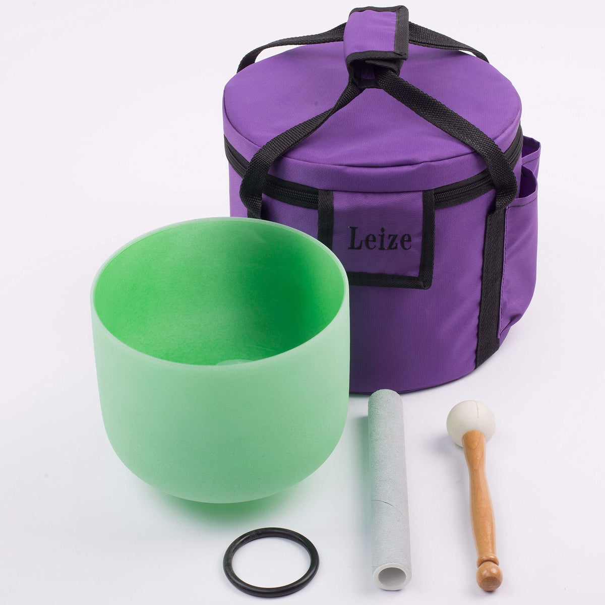 Quartz Crystal Singing Bowl F Note 432 hz Heart Chakra Green 10" with Heavy Duty Carrying Case Suede Striker (10" F Note 432 hz / green)