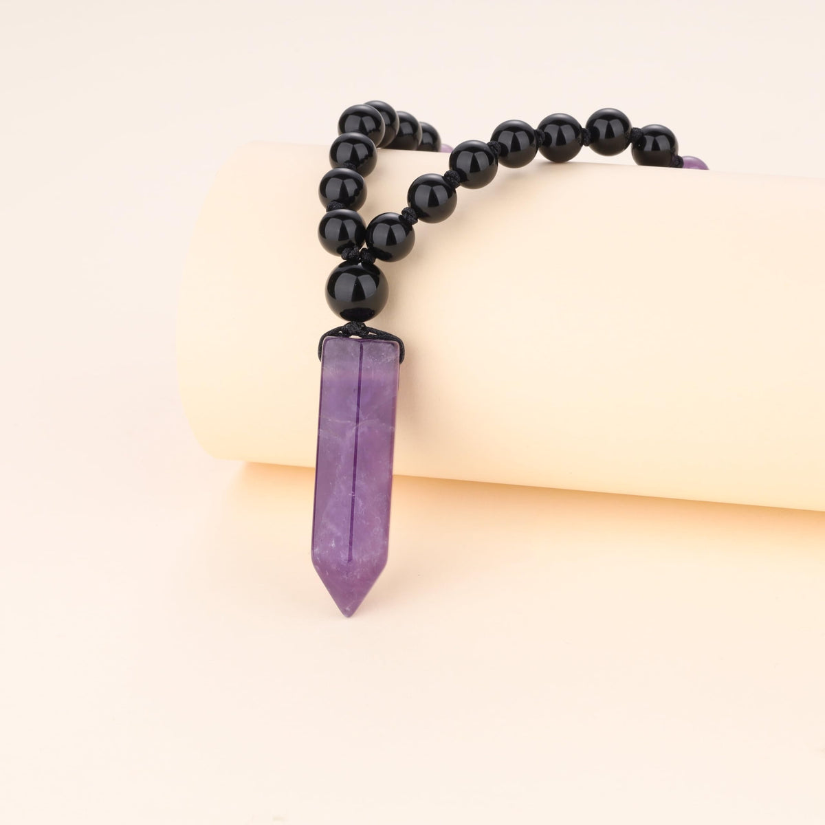 Handmade 108 Beads Mala Necklace for Yoga Meditation (Onyx & Amethyst)