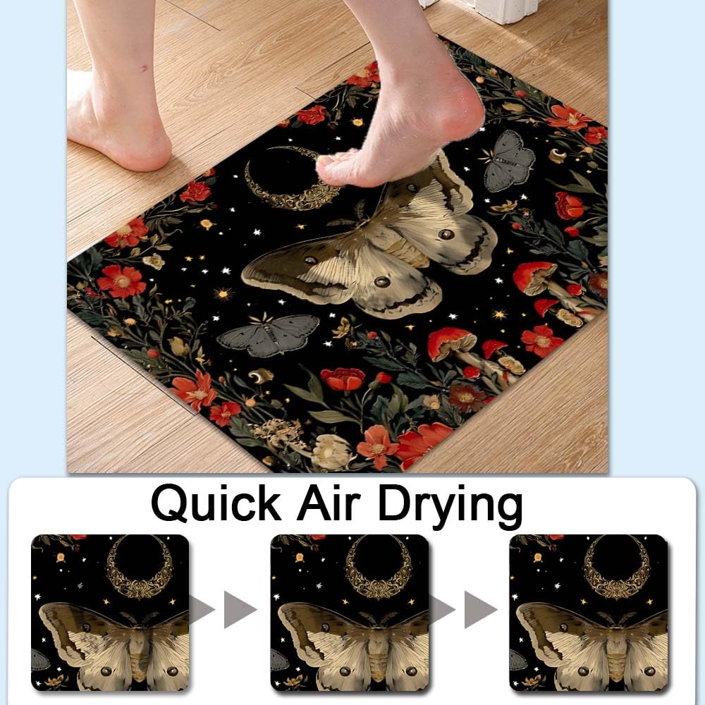 Bath Mat Bathroom Rug (Moth Moon Mushrooms Flowers / 20 x 31 inches)