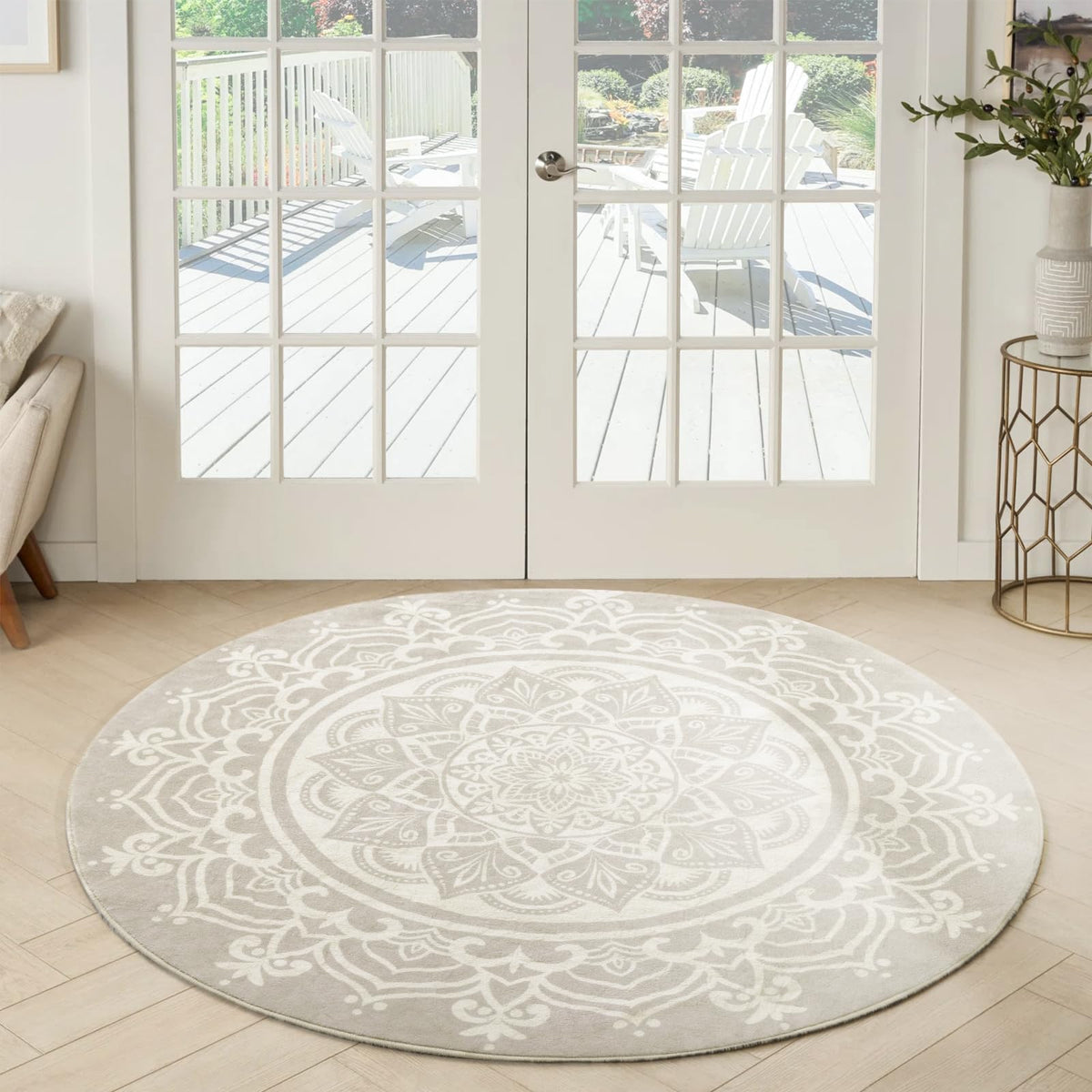 3ft Round Area Rug (Gray Ivory / 3' (Round))