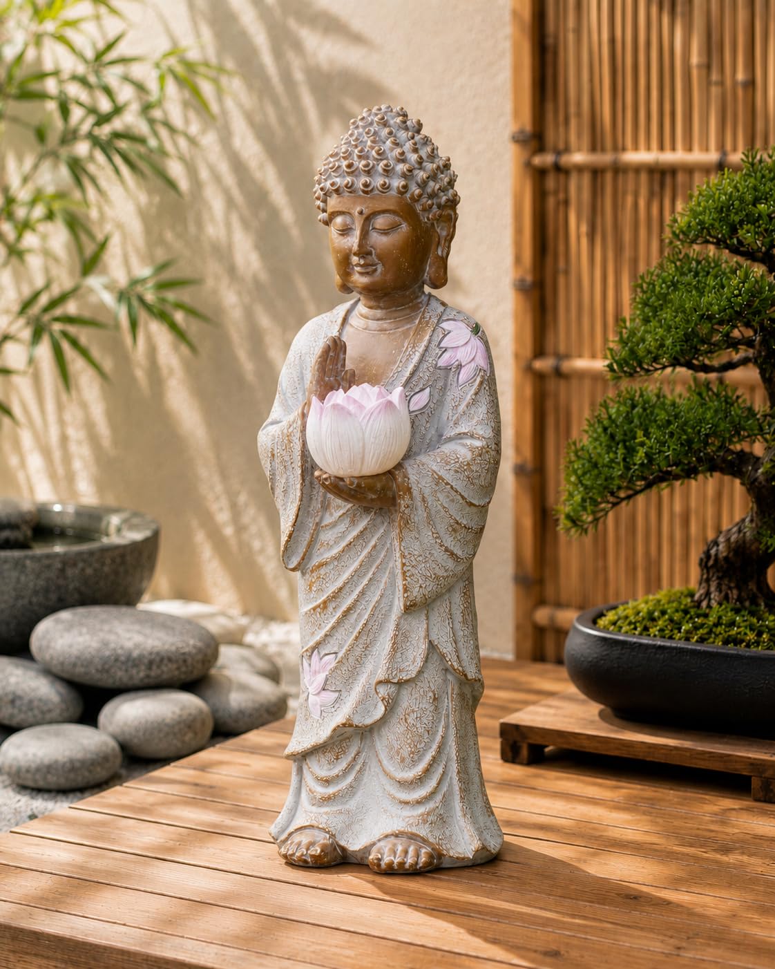 Solar Buddha Garden Decor (28CM White)