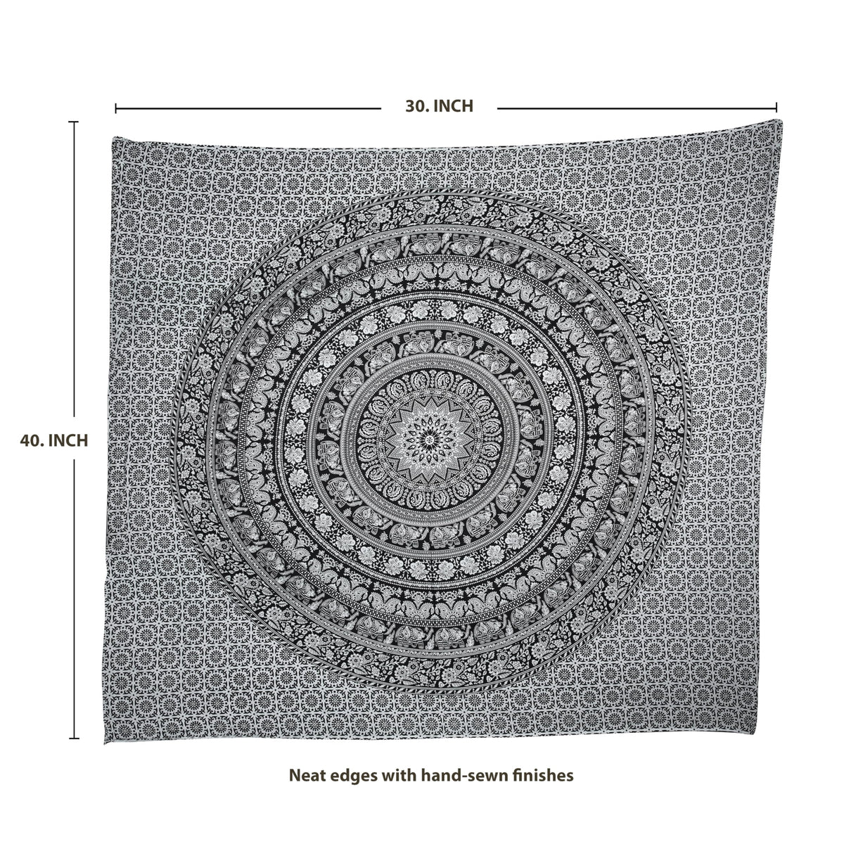 Cotton Mandala Tapestry (Black and White / 30"L x 40"W)