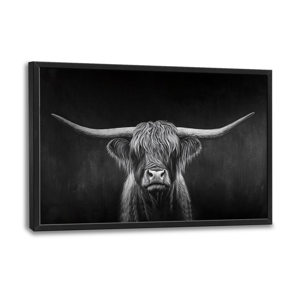 Extra Large Highland Cow Framed Wall Art for Living Room (36"L x 24"W / Black And White Highland Cow)
