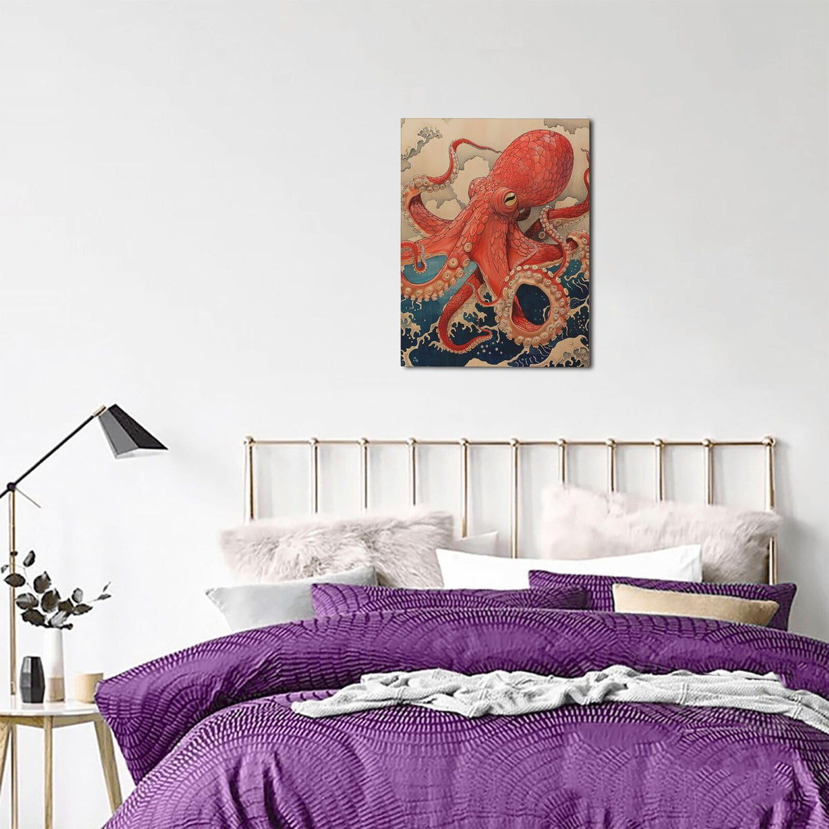 Octopus Canvas Wall Art Retro Ocean Waves Modern ArtWork 20'' x 24" (Octopus / 24"L x 20"W)