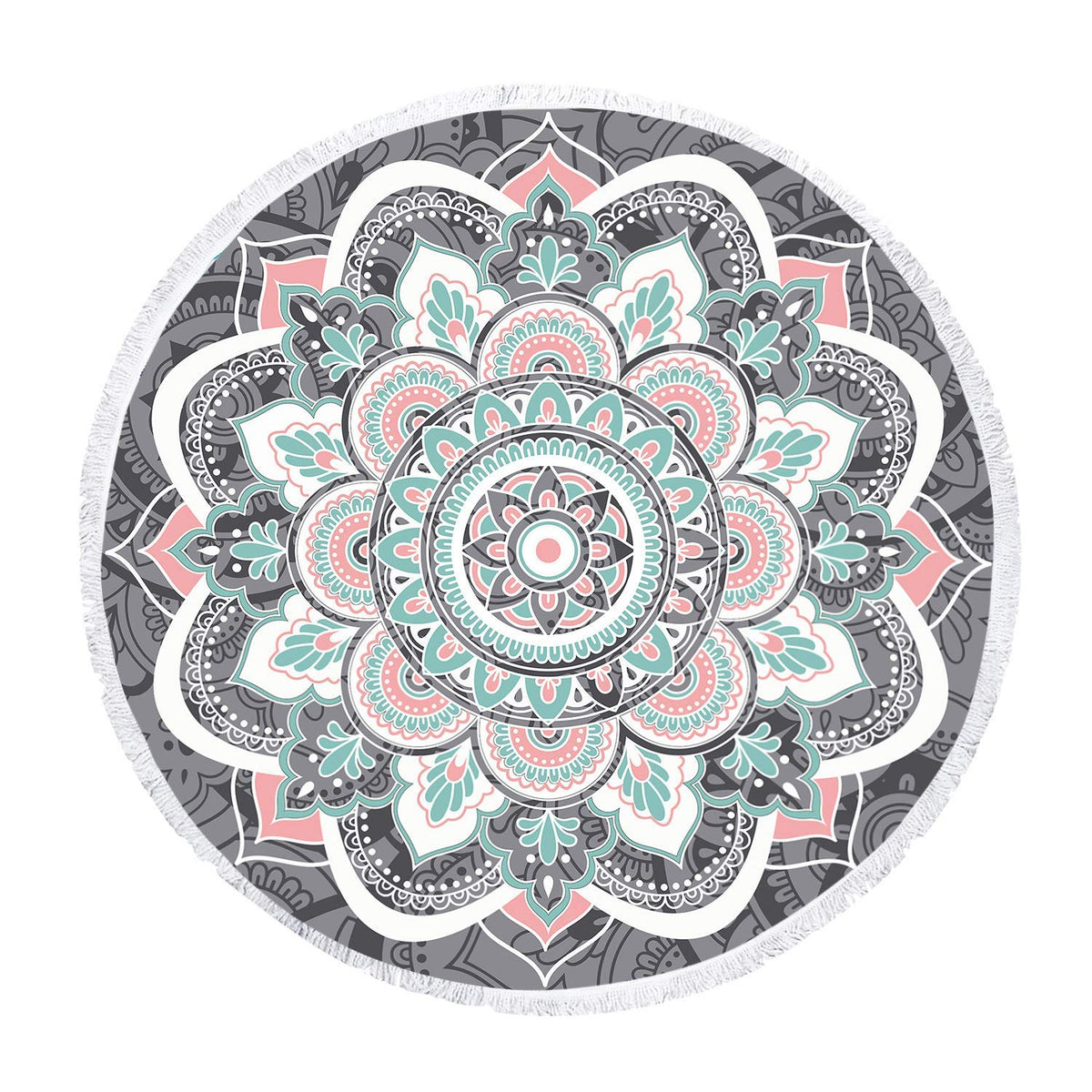 Mandala Round Boho Beach Towel Blanket (Grey & Pink Mandala Beach Towel)