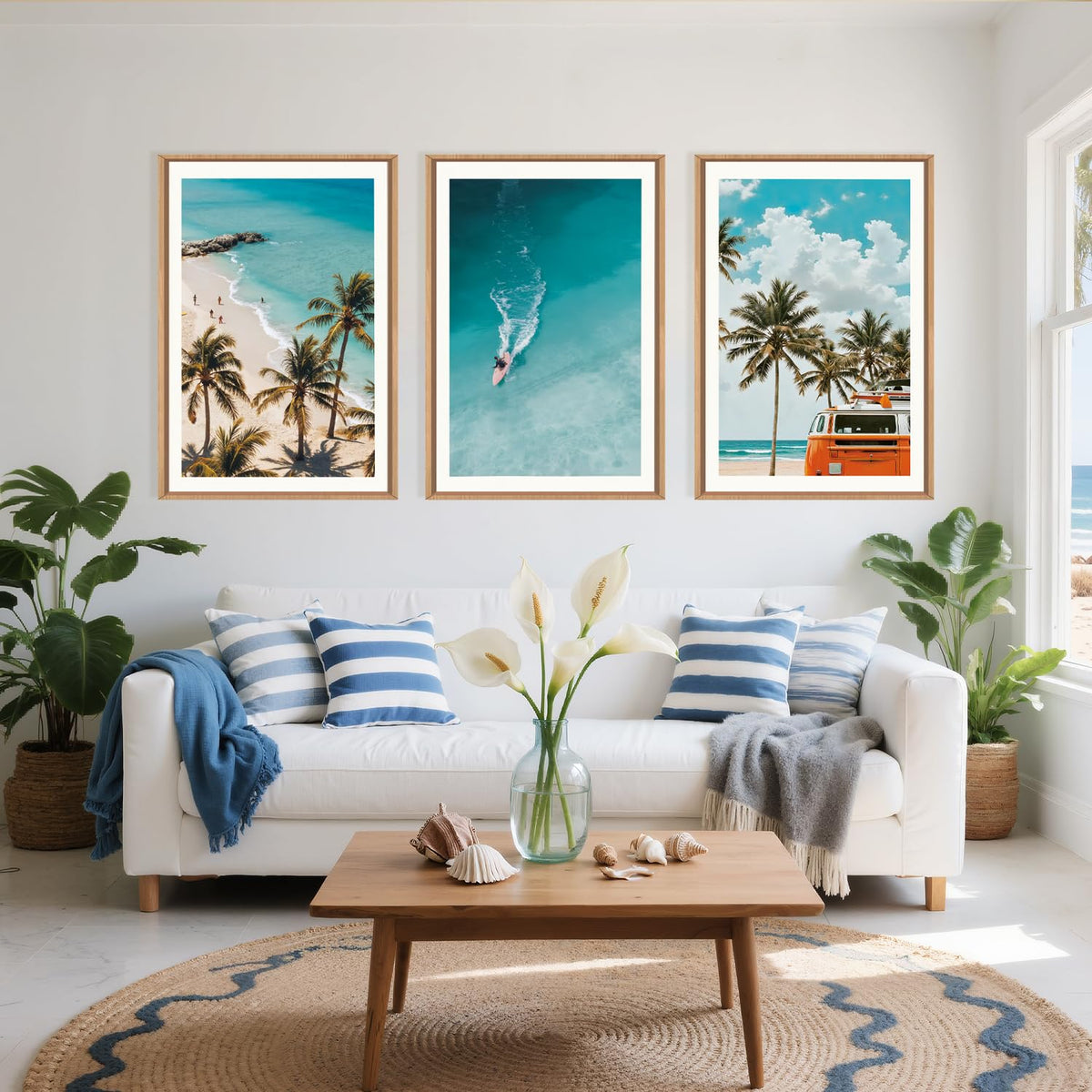 Large Nature Surfboard Beach Framed Canvas Wall Art (Beach Surfing Wall Art / 36"L x 24"W)