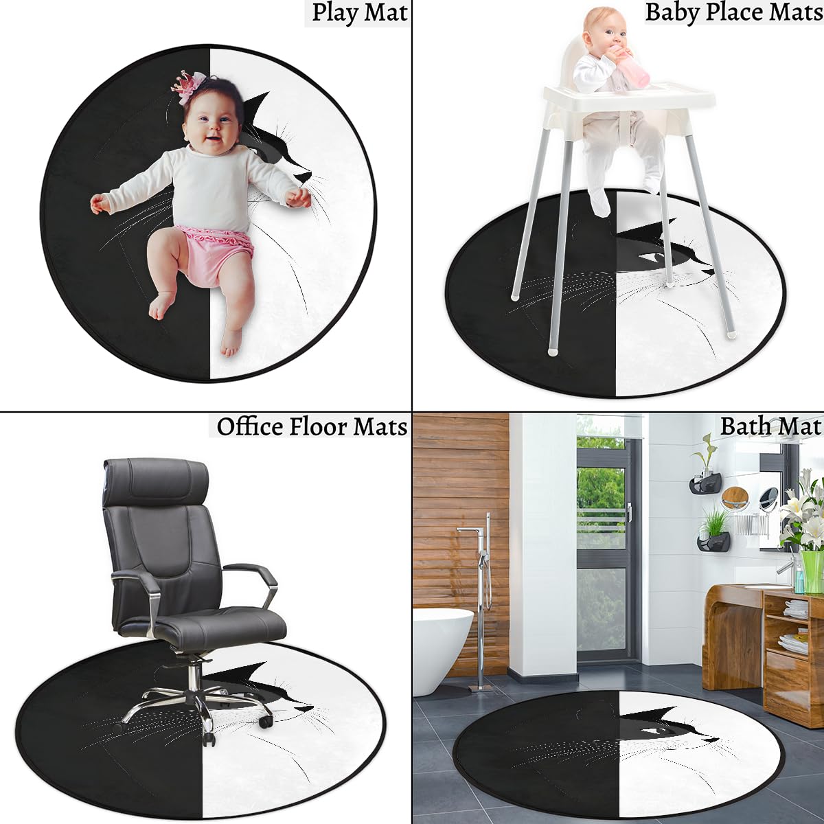 5 Ft Animal Cat Art Round Rug Circle Area Rugs Circular Door Mat for Indoor (Color43 / 5'3" (Round))