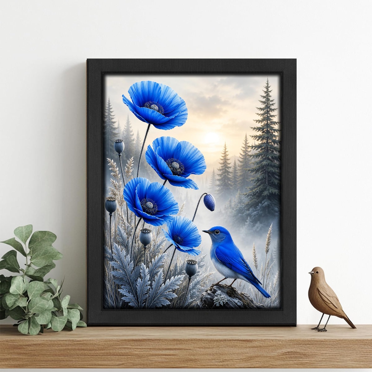 Poppy Bluebird Decor Wall Art (Wall Art Framed 65 / 10"L x 8"W)