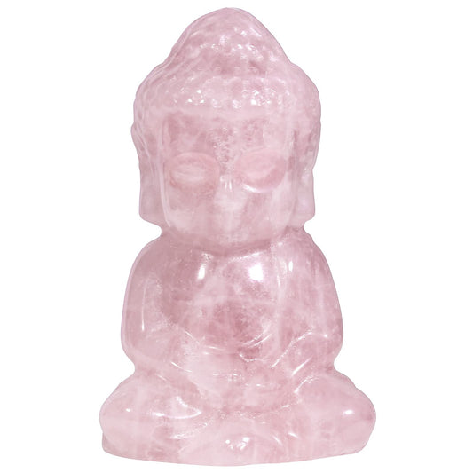 Handcarved Rose Quartz Pocket Stone Baby Buddha Crystal Statue (Pink)