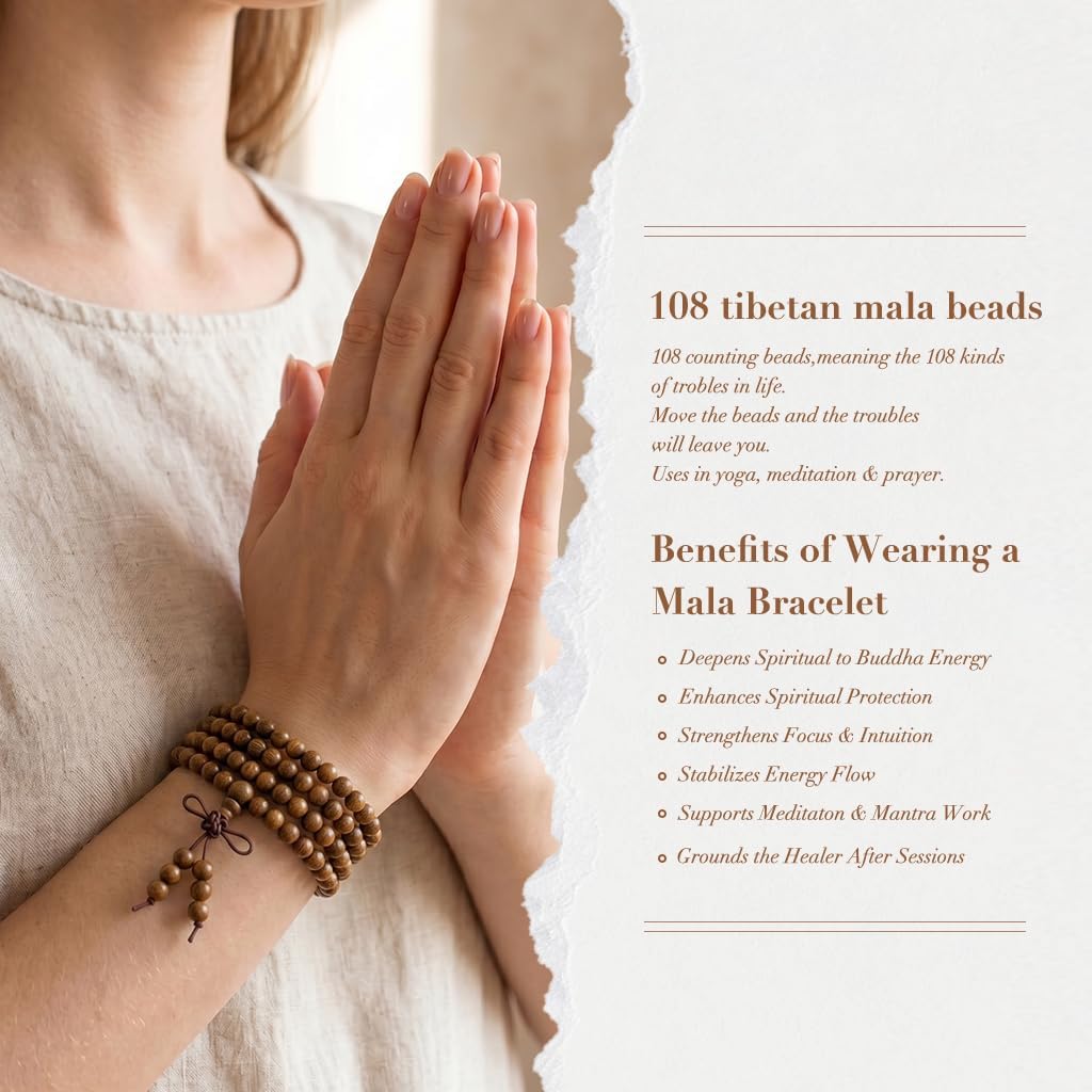 6mm 108 Beads Natural Wood Mala Necklace (#1-Light Brown)