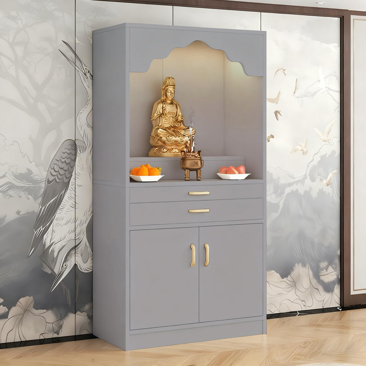 Altar Table Wood Meditation Prayer Table (Light Gray / 27.6" x 15.7" x 63.8")