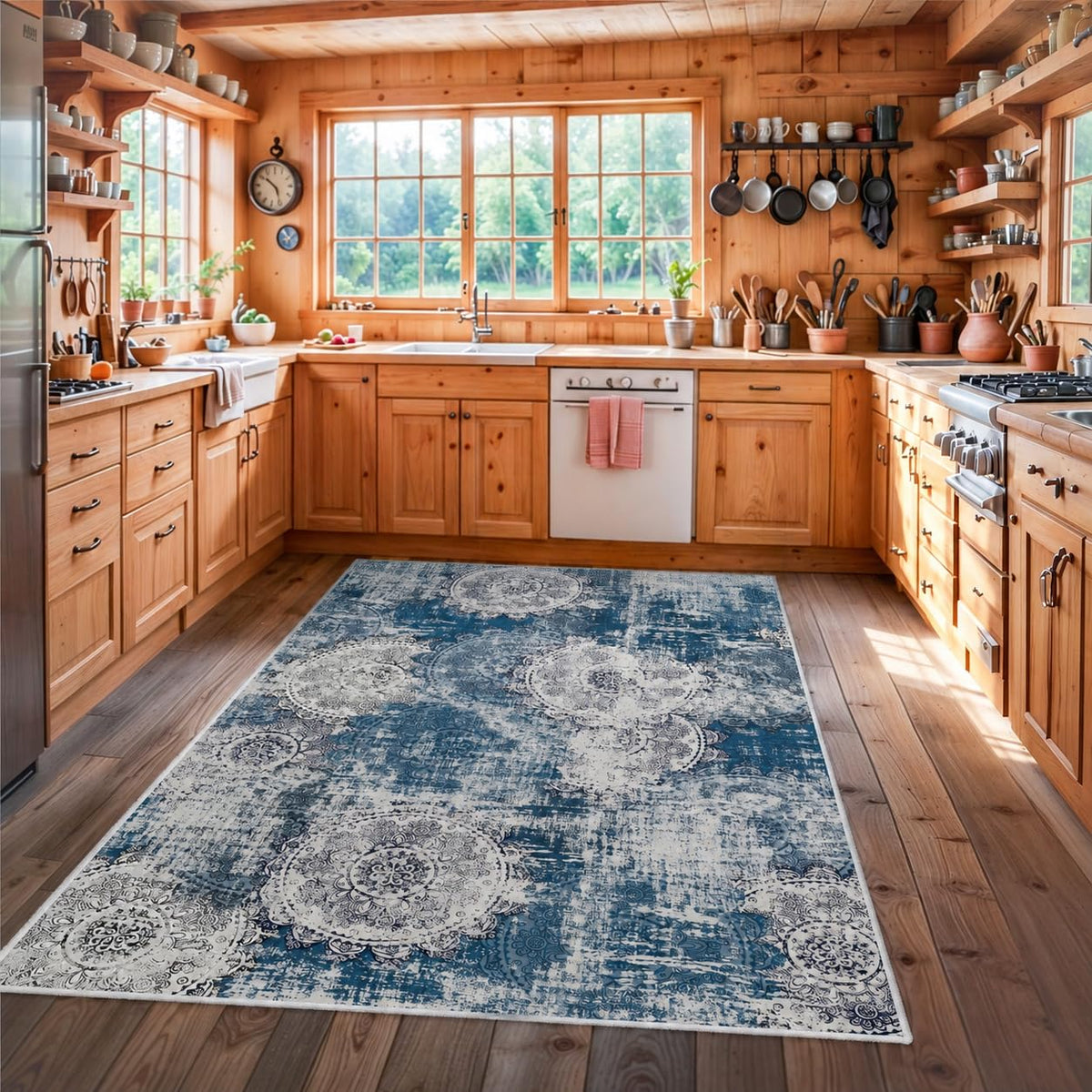 6x9 Washable Area Rug Living Room (Blue / 6' x 9' (Rectangular))