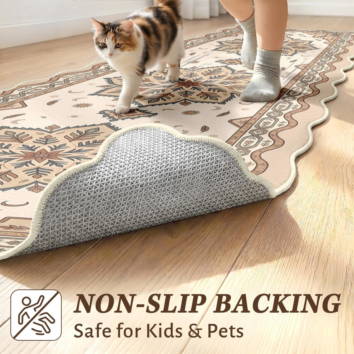 Scalloped Hallway Runner Rug (Boho Mandala / 2' x 6' (Scalloped))