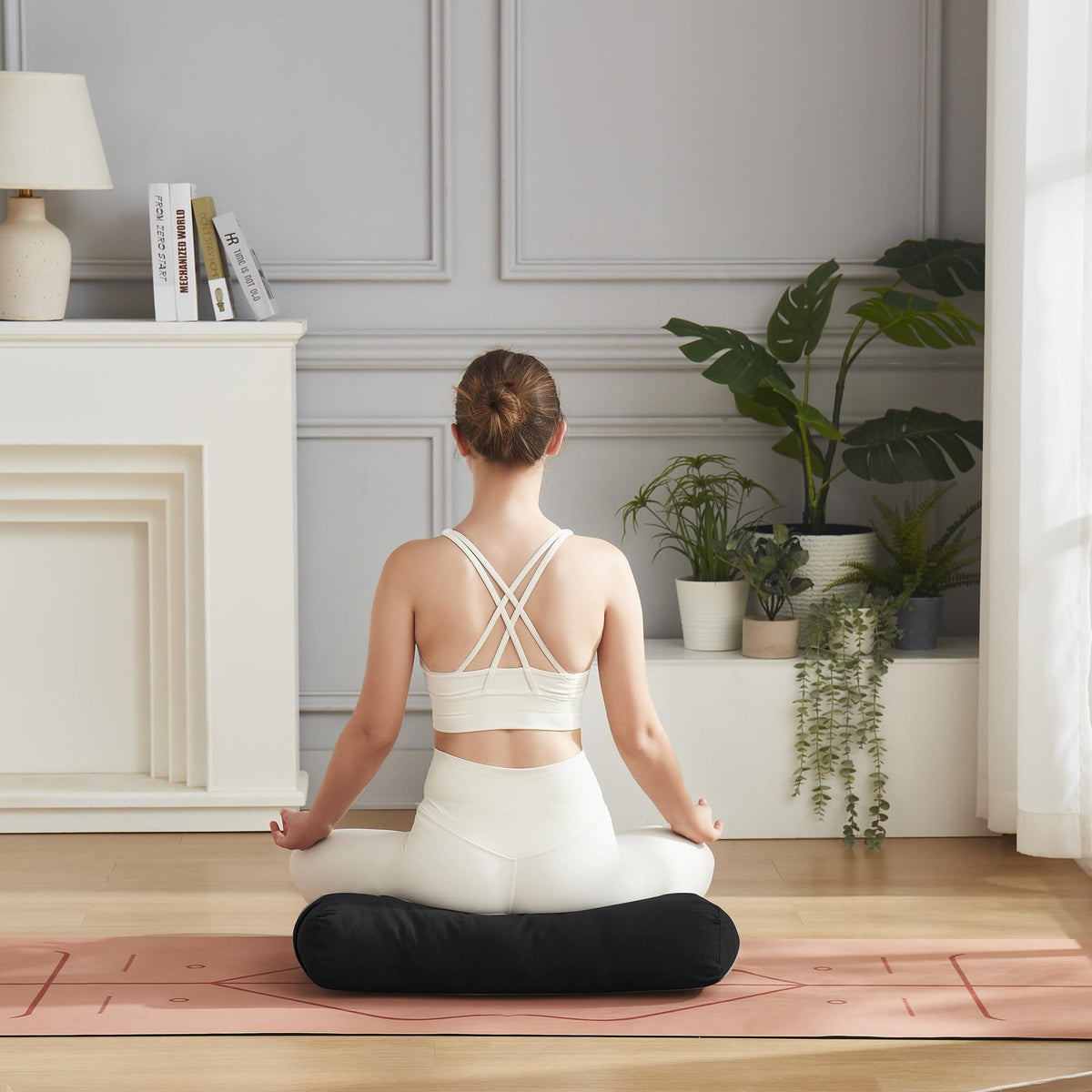 Yoga Bolster Pillow for Meditation (Black / Rectangular (Filled with 100% Cotton))