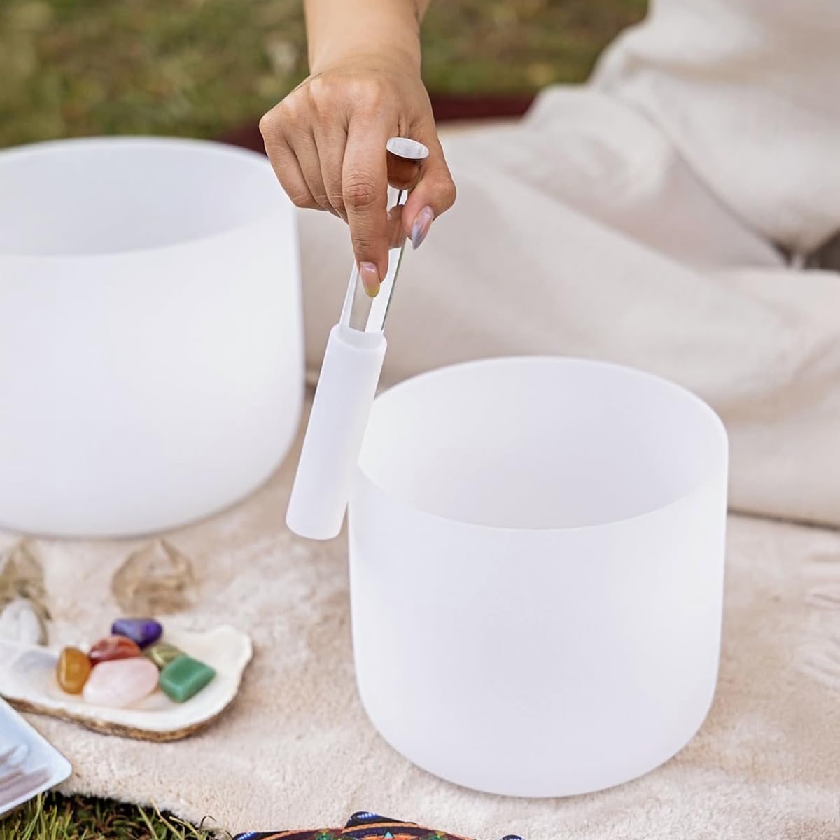 5 Pcs Singing Bowl Mallet Set (White)