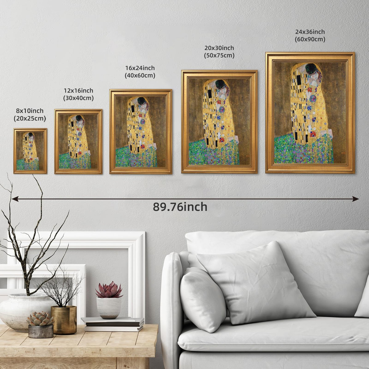 Gold Framed The kiss by Gustav Klimt Poster Romantic Symbolist Wall Art Classic Oil Painting Reproduction Canvas Prints 19th Century Nouveau Movement Famous Pictures Artwork Home Decor 16x24inch (16"L x 24"W / Kiss-Lovers)