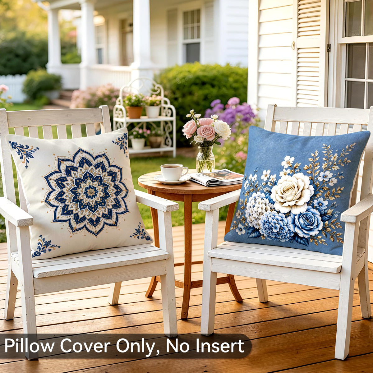 Blue Hydrangea Mandala Throw Pillow Covers Set of 4 (Bohemian Geometry 39 / 18" x 18" (Pack of 4))