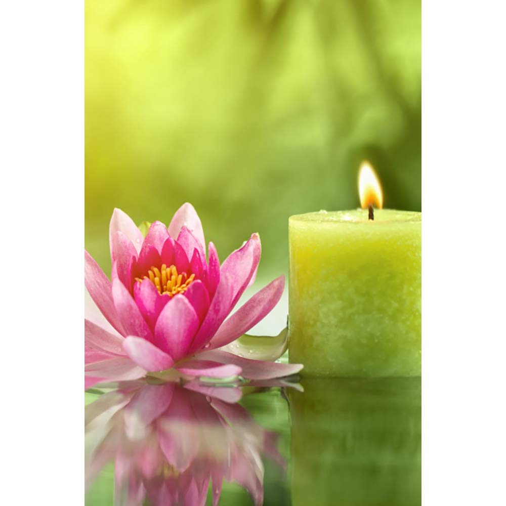 Spa Shower Curtain Pink Lotus and Green Candle Calm Relaxing Bath Curtain Waterproof Polyester Fabric Bathroom Decor Set with Hooks 60x72inch (60"W x 72"L (Pack of 1) / Green 05)