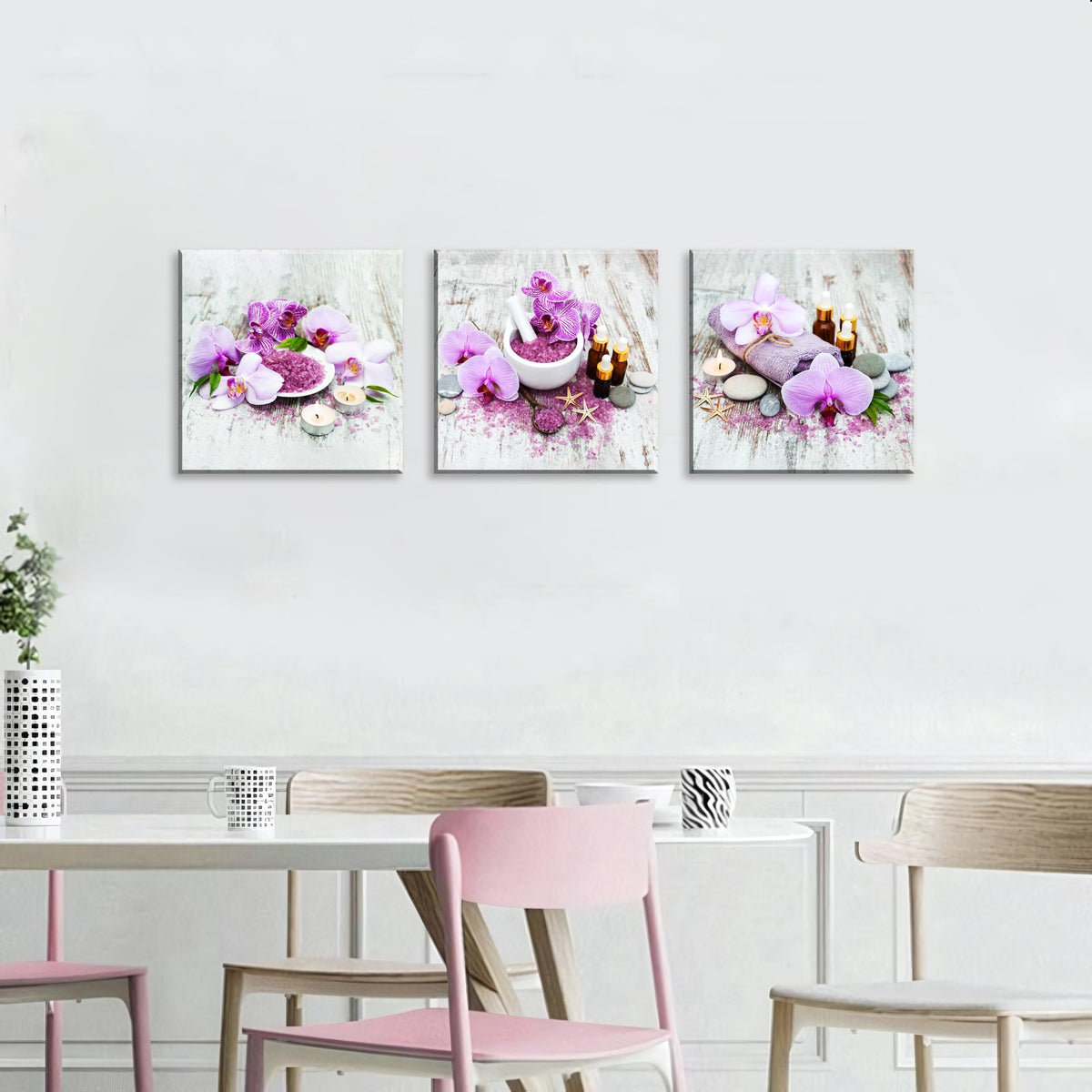 3Pcs Purple Zen Orchid Flowers Lavender Spa Canvas Prints Art Zen Floral Wall Art Aromatherapy Bath Salts Decor for Home Purple Ready to Hang Canvas Art for Relaxation Wellness Spaces (14X14inchX3pcs / Spa&Orchid)