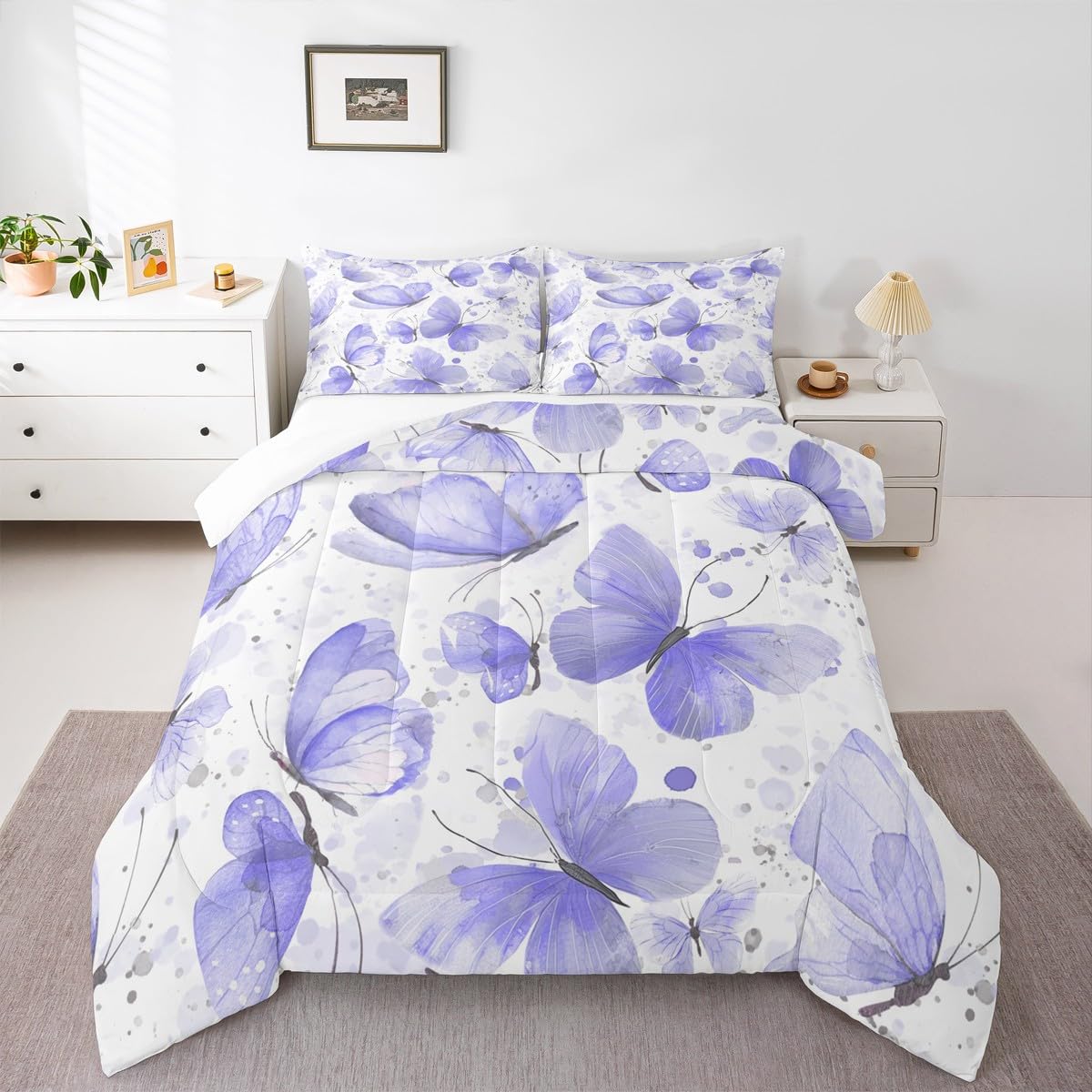 Girls Butterfly Bedding Set Queen Size 3 Pcs for Boys Girls (Multi 814 / Queen)