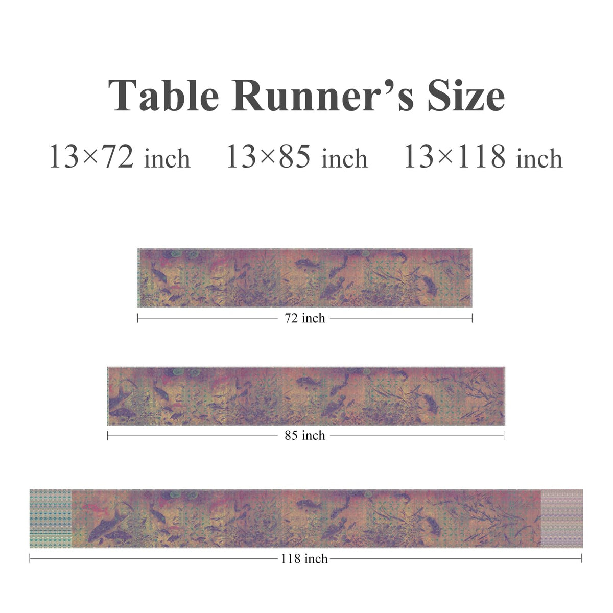 2 Piece Table Runner Set 72 Inch (Koi Bliss (13") & Ink Wave (19") Set-72inch Long)
