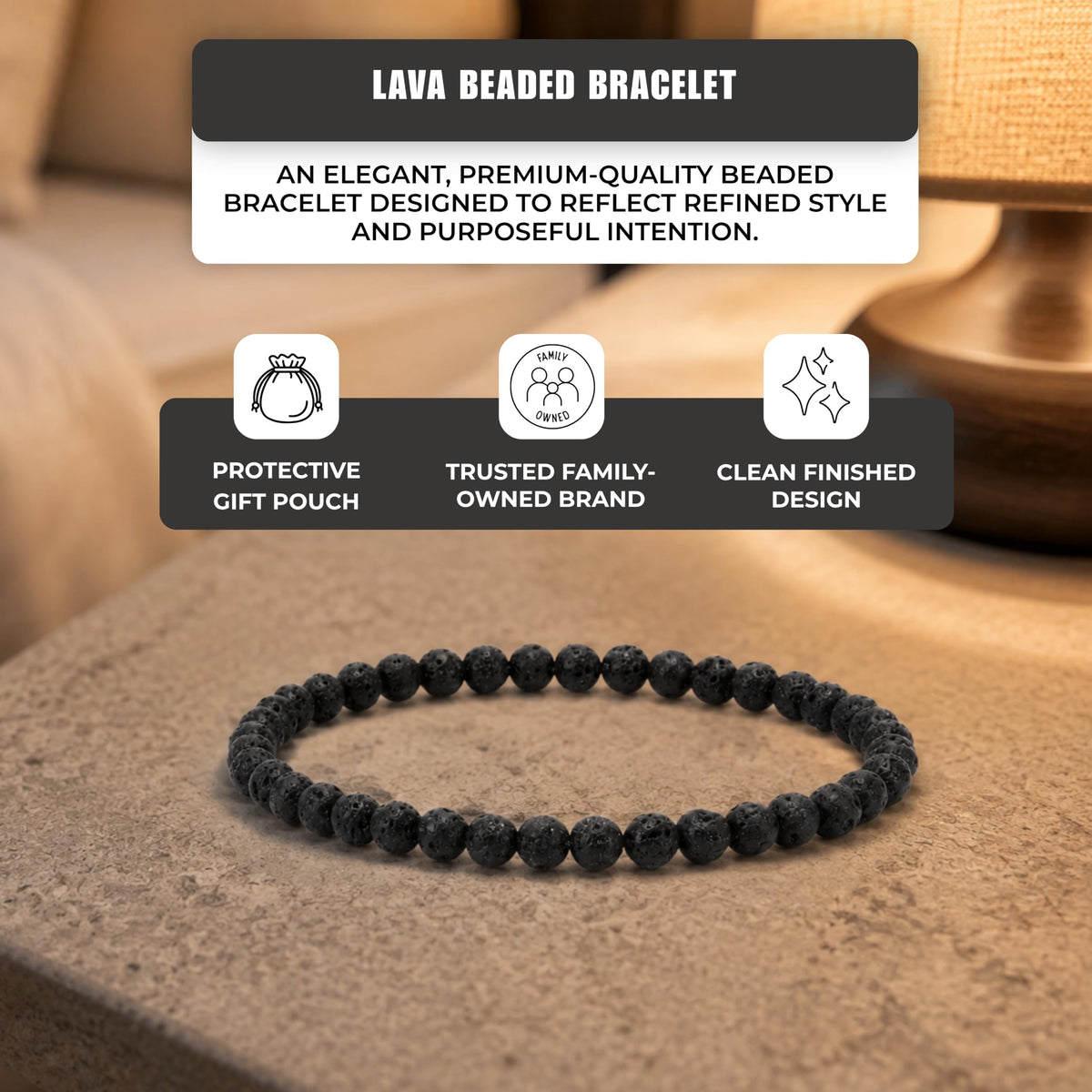 Lava Bracelet 4mm Beaded Bracelet (Lava / Medium)