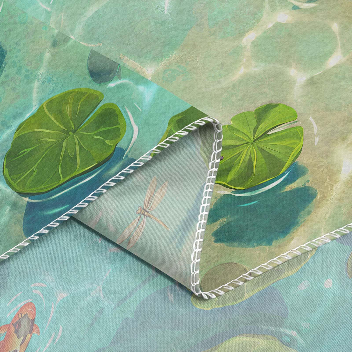 Japanese Summer Pond Tapestry (Art Deco / Teal / 80"L x 60"W)