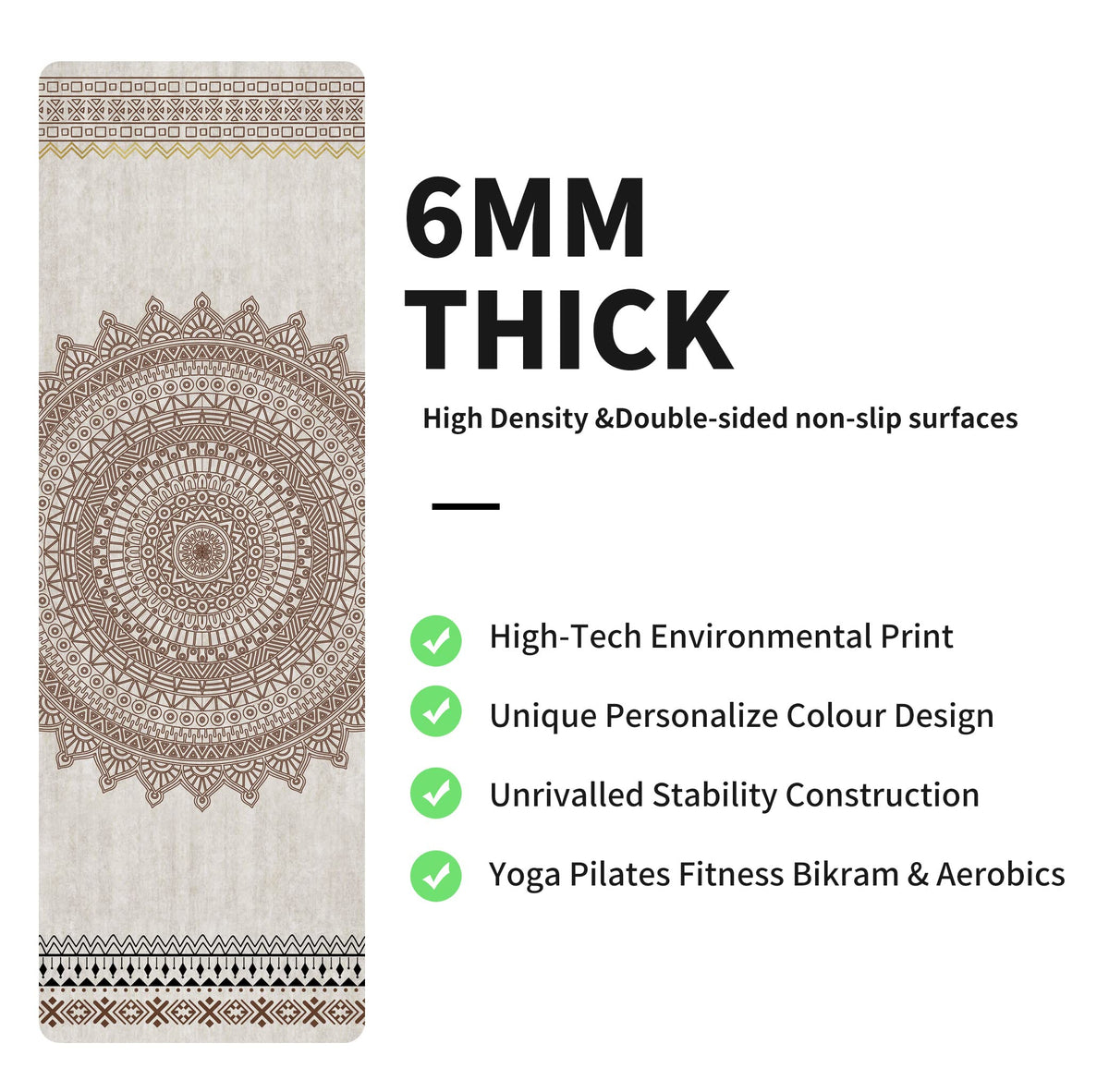 Yoga Mat Print Extra Thick TPE Non Slip Fitness Exercise Mat with Carrying Bag (YHY)