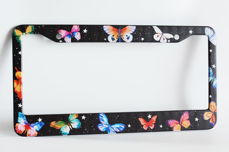 Colorful Butterflies License Plate Frame for Women 2Pc Car Tag (for Butterfly-Colorful)