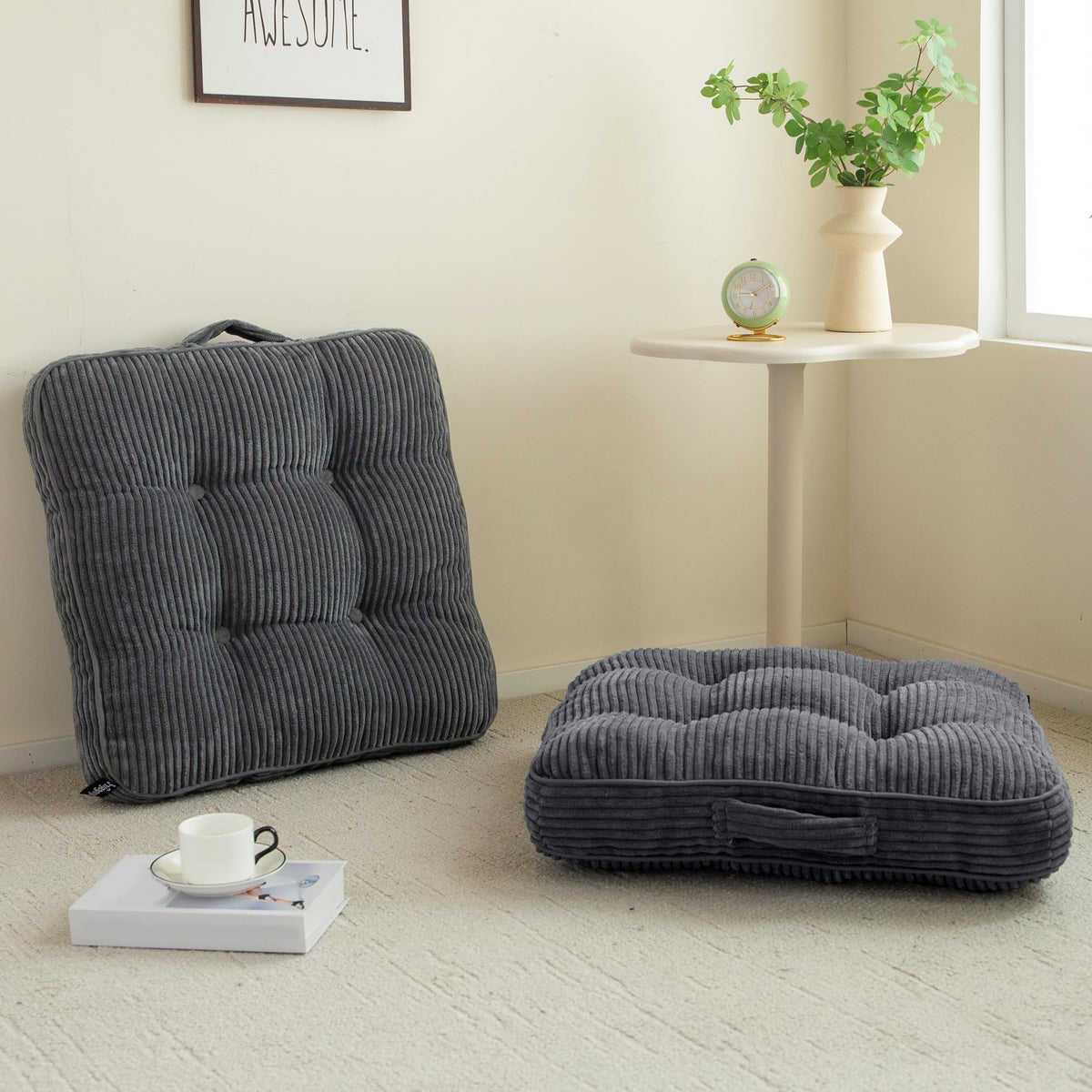 Floor Pillow Cushion for Adults (Square Dark Grey / 4" Thick(Pack of 2))