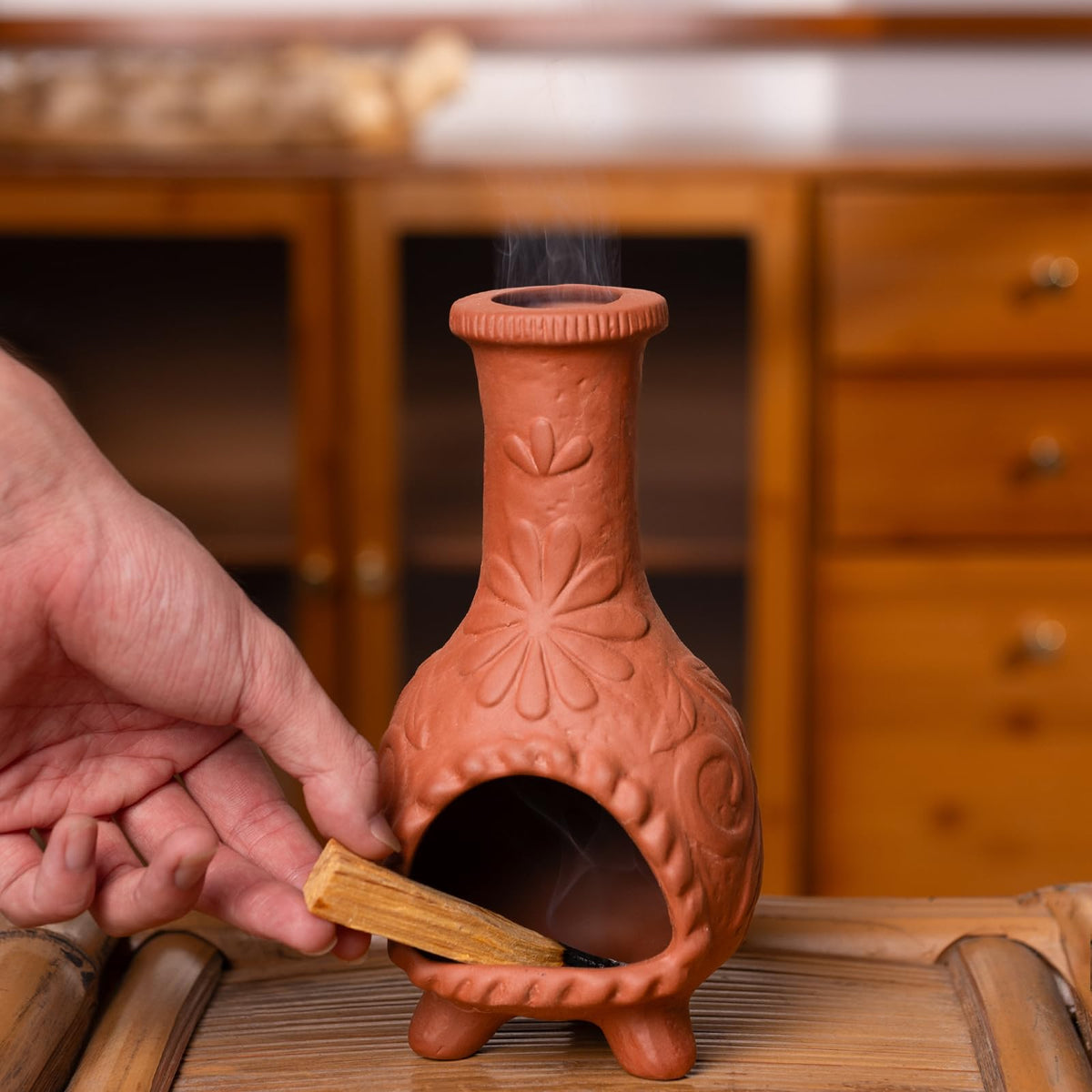 Handmade Palo Santo & Sage Burning Dish (Terracotta -Flower Palo Santo Holder)