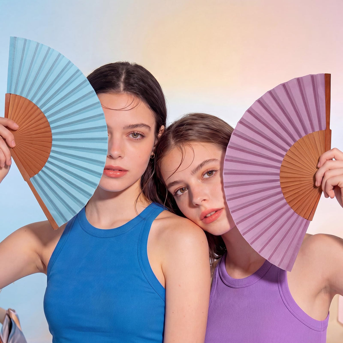 4 Pcs Silk Handheld Folding Fan Women Wood Spanish Fan (Morandi Color)