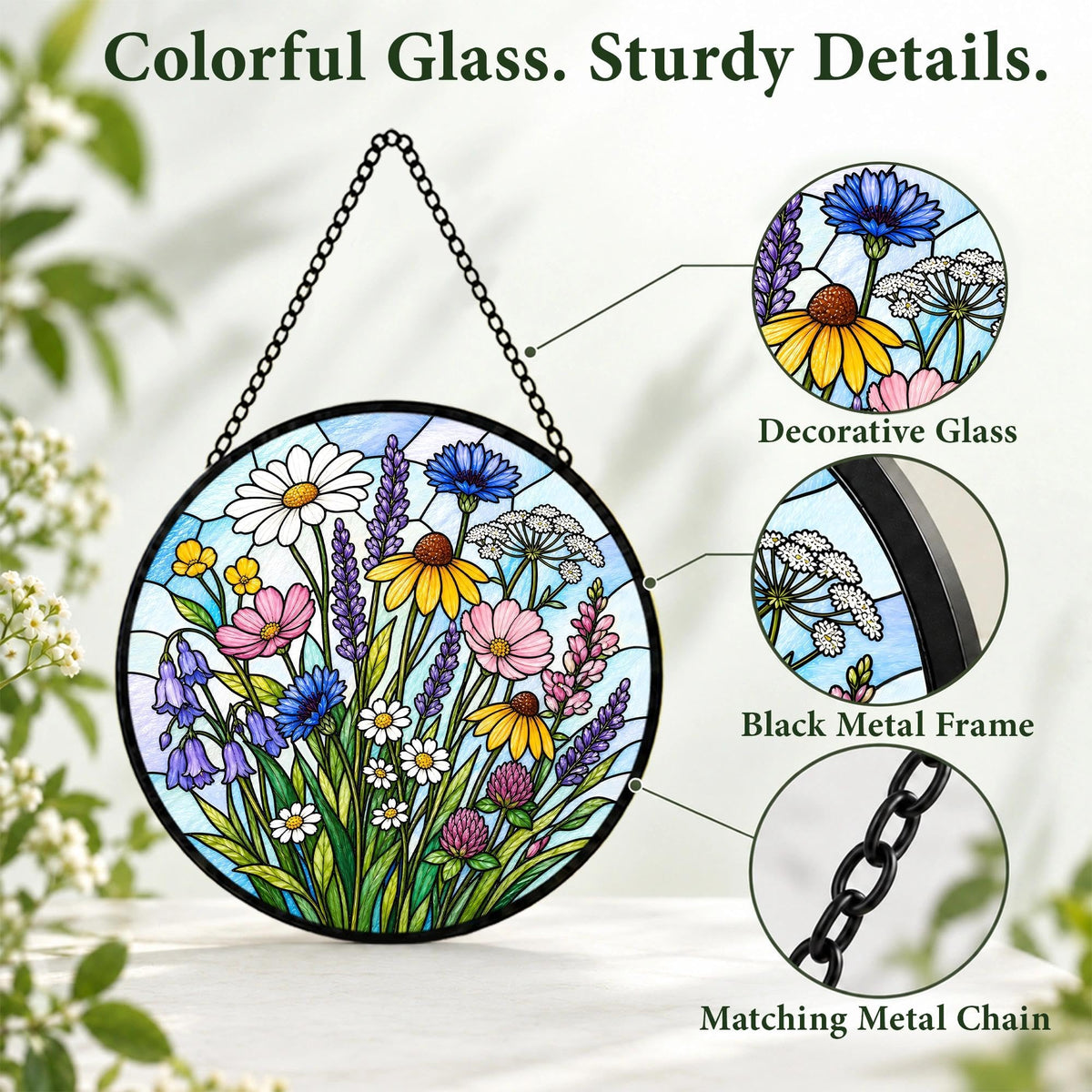 Wildflower Suncatcher Gifts for Mom Grandma (Wildflowers / 7.8 x 7.8 IN)