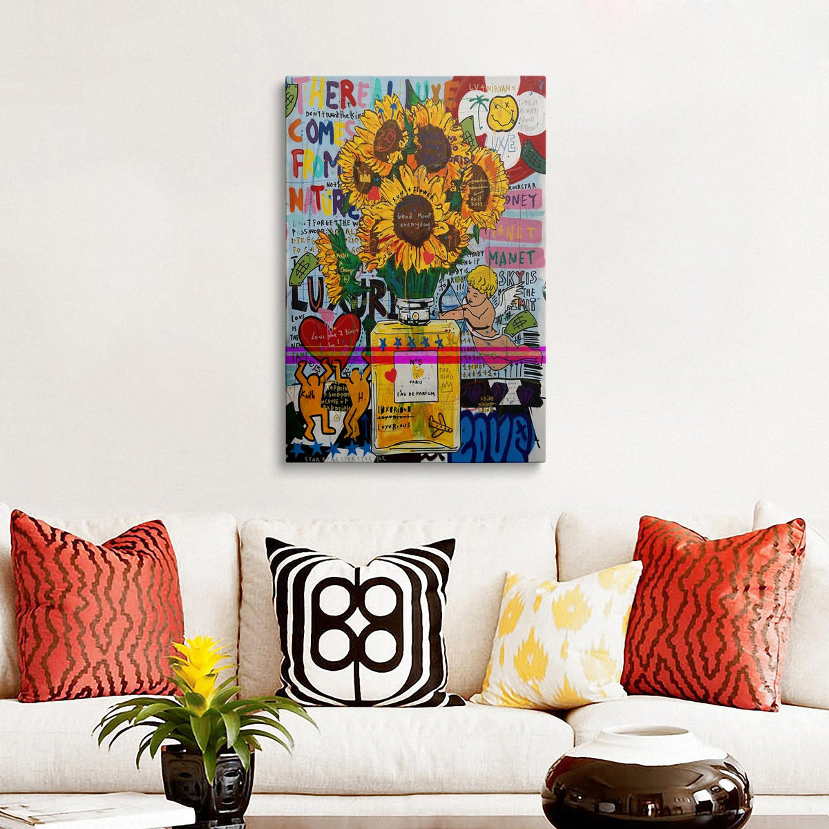 Framed Graffiti Colorful Wall Art Sunflower Canvas Room Decor 16x24 Inches (Sunflower / 24"L x 16"W)