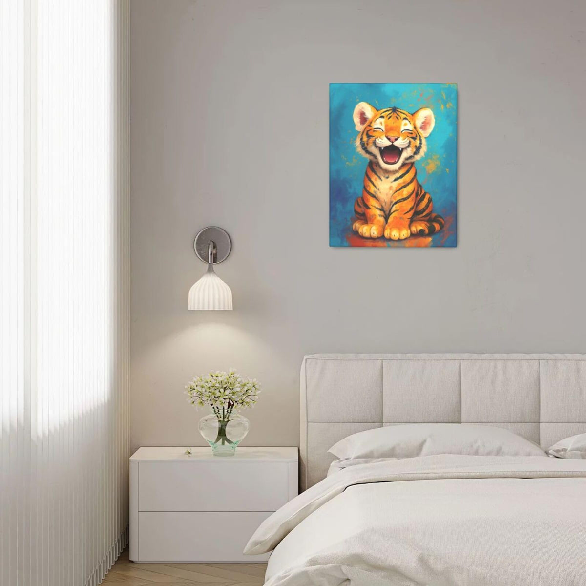 Banksy Tiger Nursery Wall Art For Kids Cute Animal Bathroom Canvas Wall Decor Cartoon Pictures Paintings Prints Artwork Framed Decorations For Girls Boys Children's Room Bedroom Living Room Gifts 16" x 20" (Tiger / 20"L x 16"W)