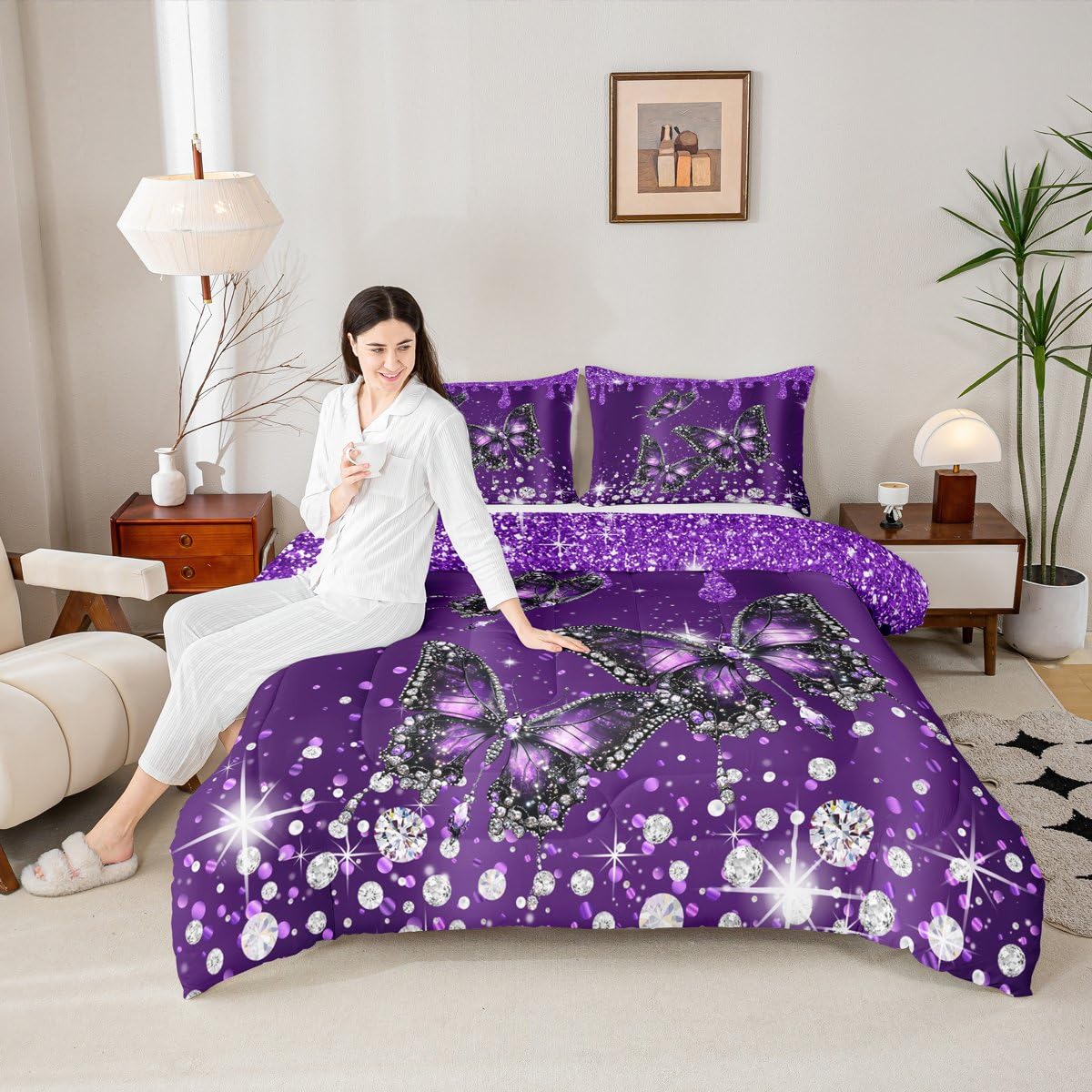 Purple Butterfly Bedding Set Toddler Size 3 Pcs for Boys Girls (Multi 806 / Toddler)