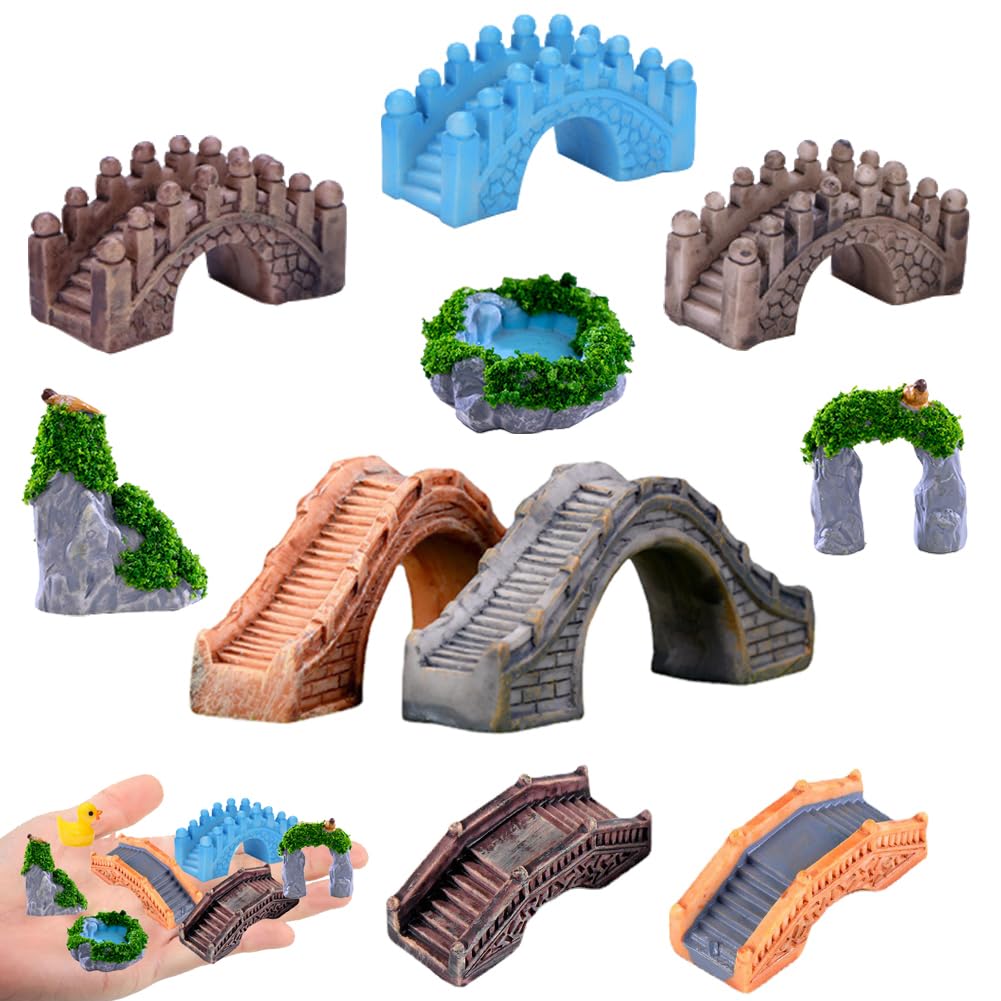 Fairy Garden Bridges 11Pcs Miniature Bridge Fairy Garden Accessories (Bridge-brown)