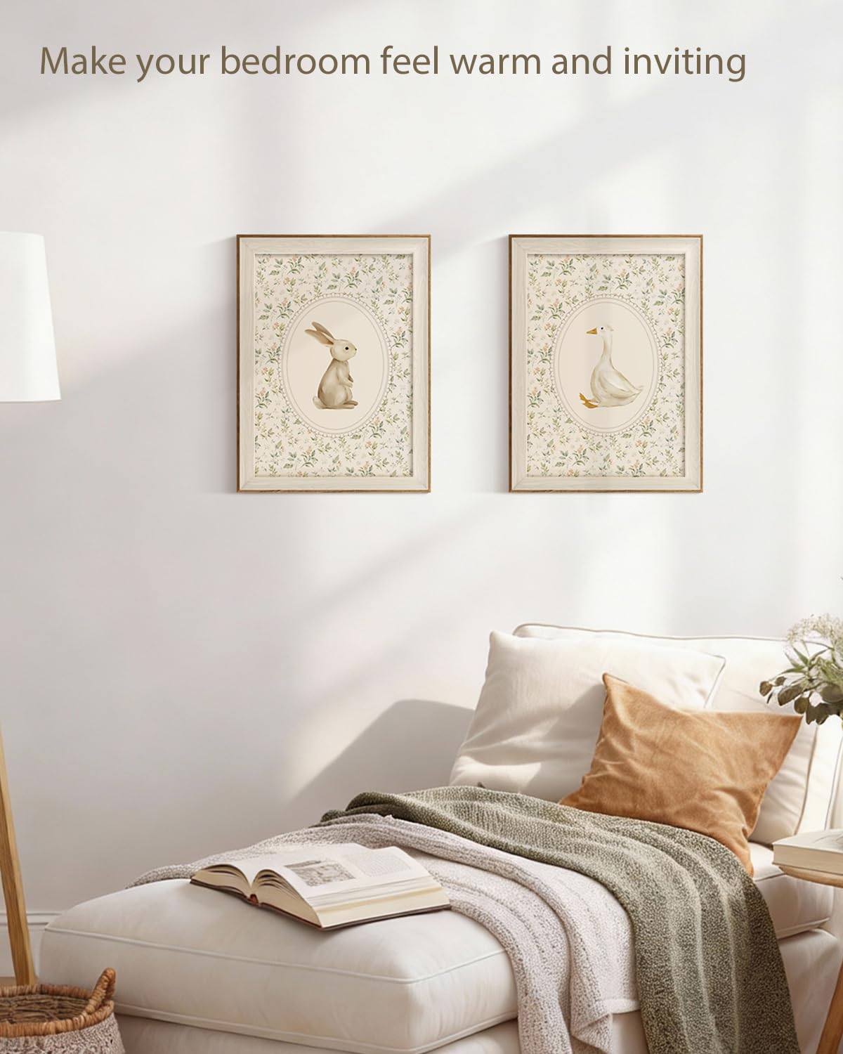 Easter Framed Wall Art for Living Room (Rabbit and Duck / 16"L x 12"W)