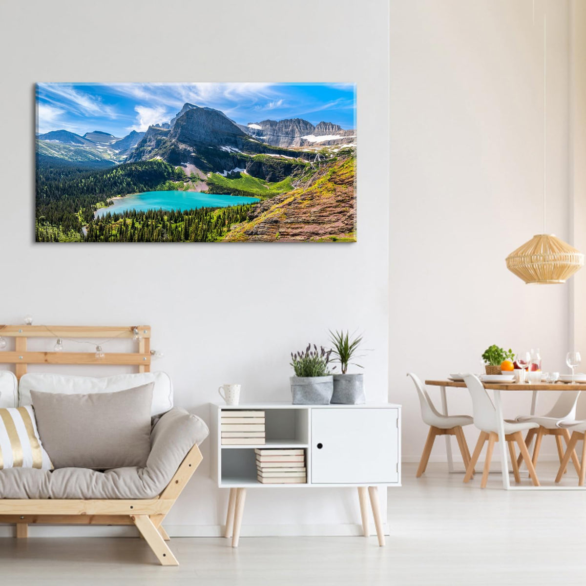 Mountain Canvas Wall Art Teal Saint Mary Lake Landscape Wall Decor Glacier National Park Canvas Poster Modern Nature Scenic Painting Artwork for Living Room Bedroom Office Home Decorations 24x48" (48"L x 24"W / Glacier Park)