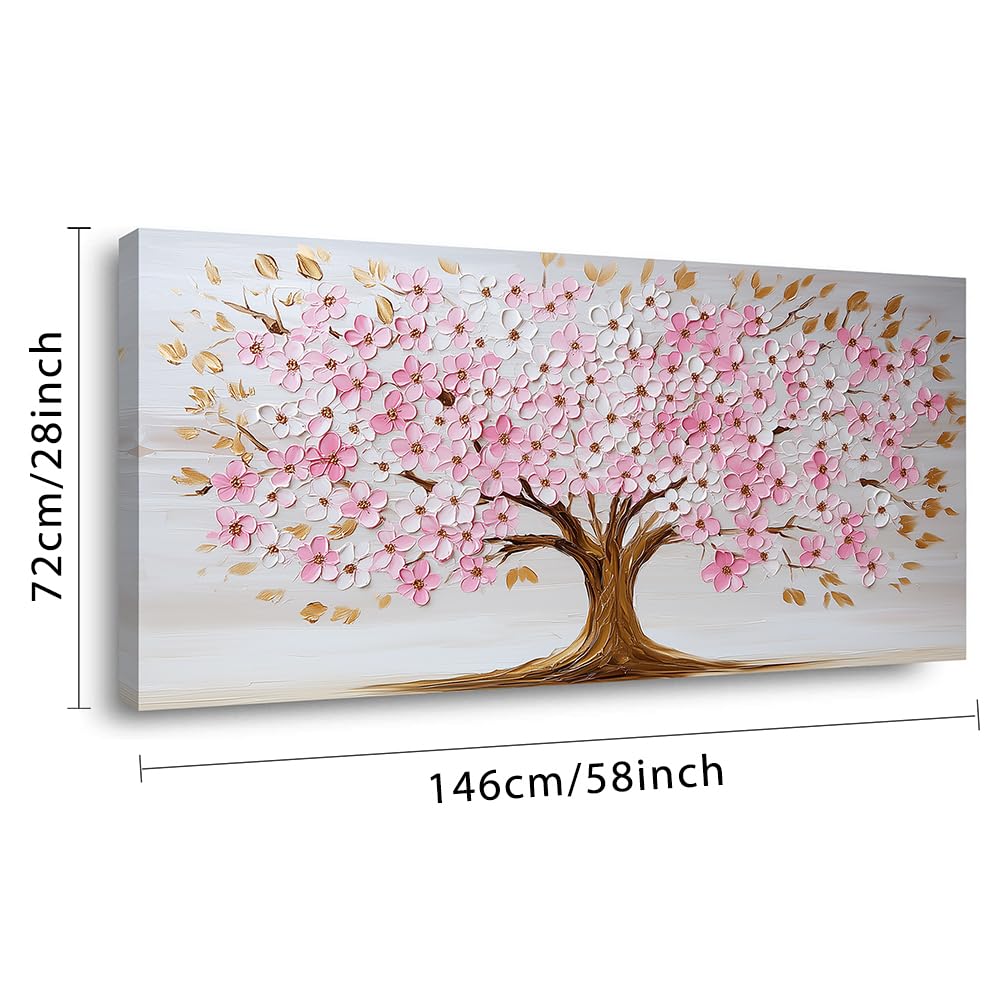 Pink and White Tree Petals Wall Art for Living Room Office Nature Art Deco Plant Scenic Painting Prints Modern Canvas Artwork Over the Couch Bedroom Decor Extra Large (58L" x 28W" / Pink and White Tree Petals Wall Art (K869))